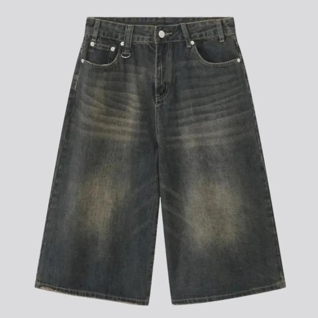 Sanded high-waist denim shorts for men