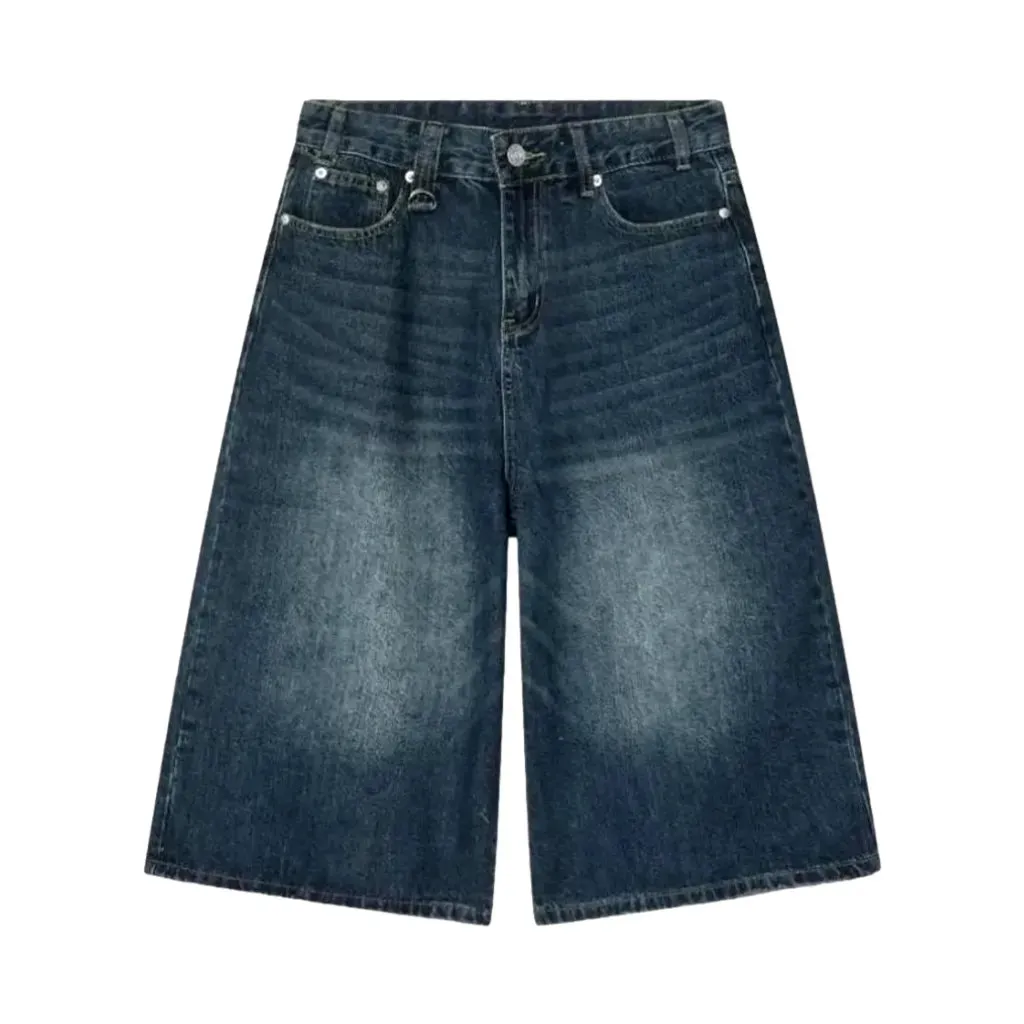 Sanded high-waist denim shorts for men