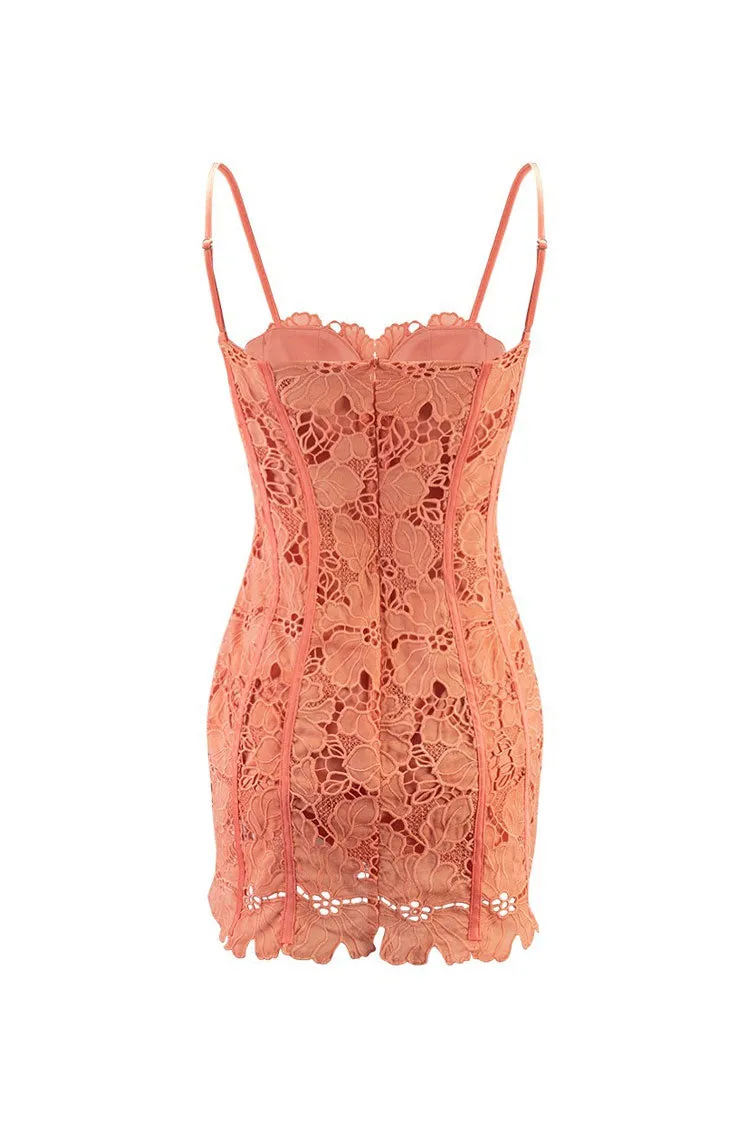 Sexy Guipure Lace Spaghetti Strap Bustier Bodycon Vacation Mini Sundress