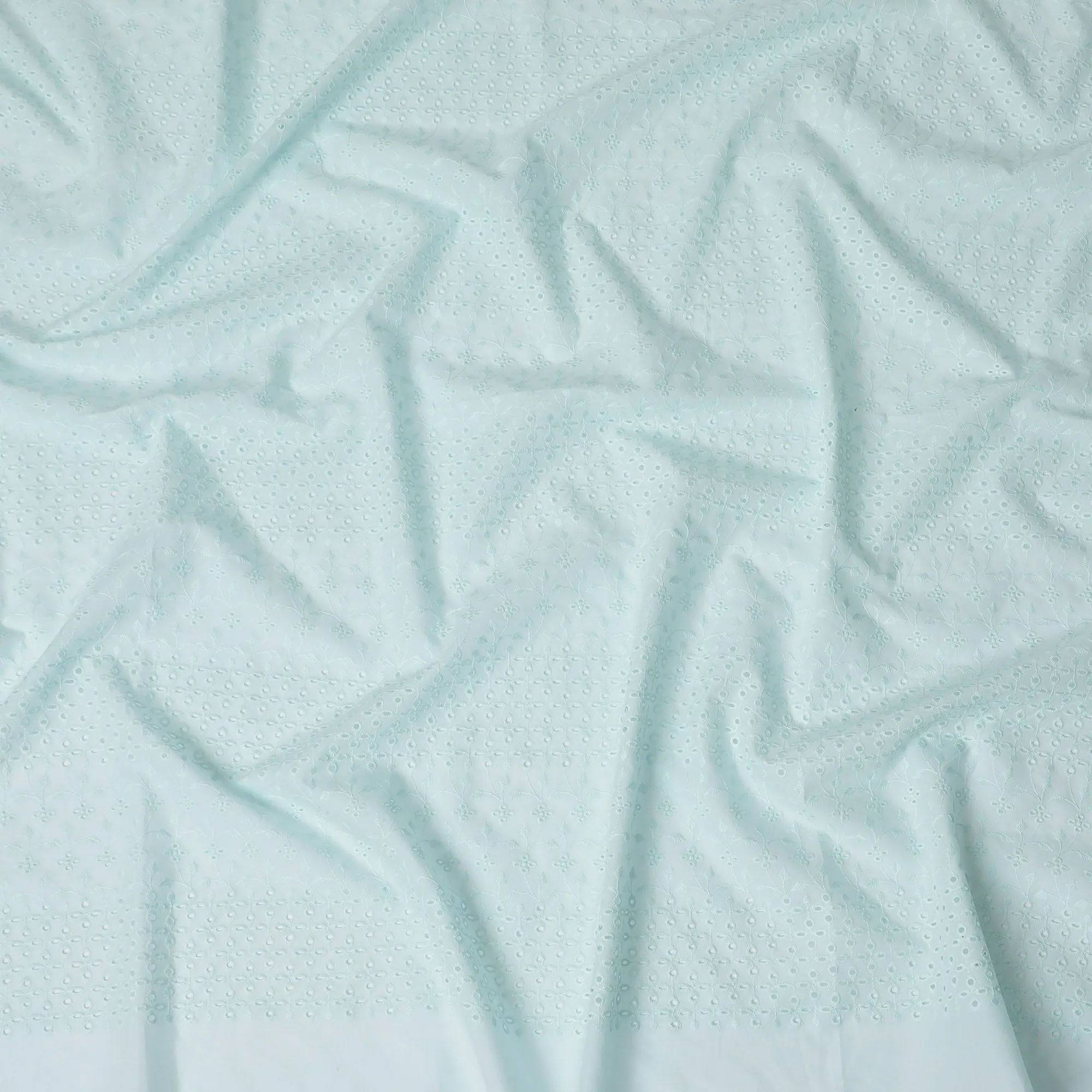 Sky Blue Cotton Voile Fabric with White Floral Embroidery, 110 cm Width-D20121