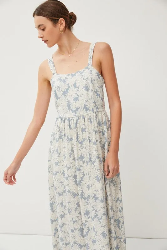 Slate Floral Print Smocked Back Strap Maxi Dress