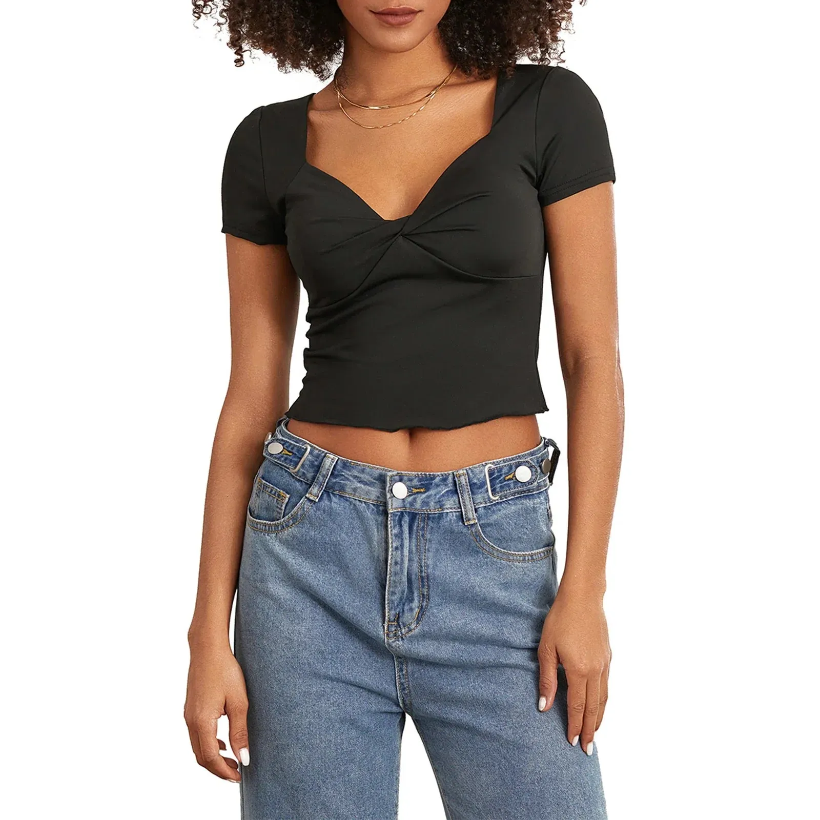 Sleeve Crew Neck Tight Basic T-Shirt Blouse Tee Aesthetic Streetwear Crop Long Top