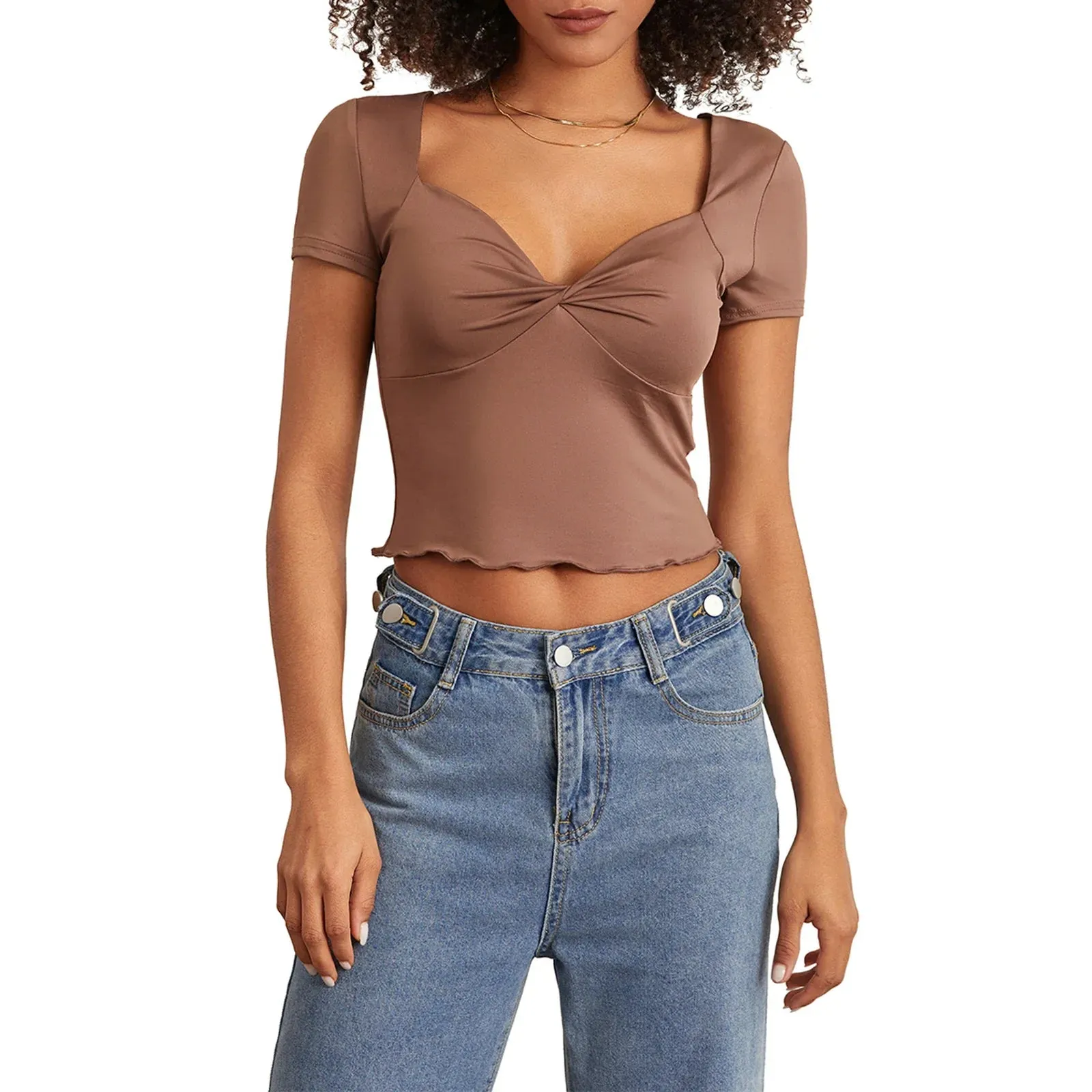 Sleeve Crew Neck Tight Basic T-Shirt Blouse Tee Aesthetic Streetwear Crop Long Top