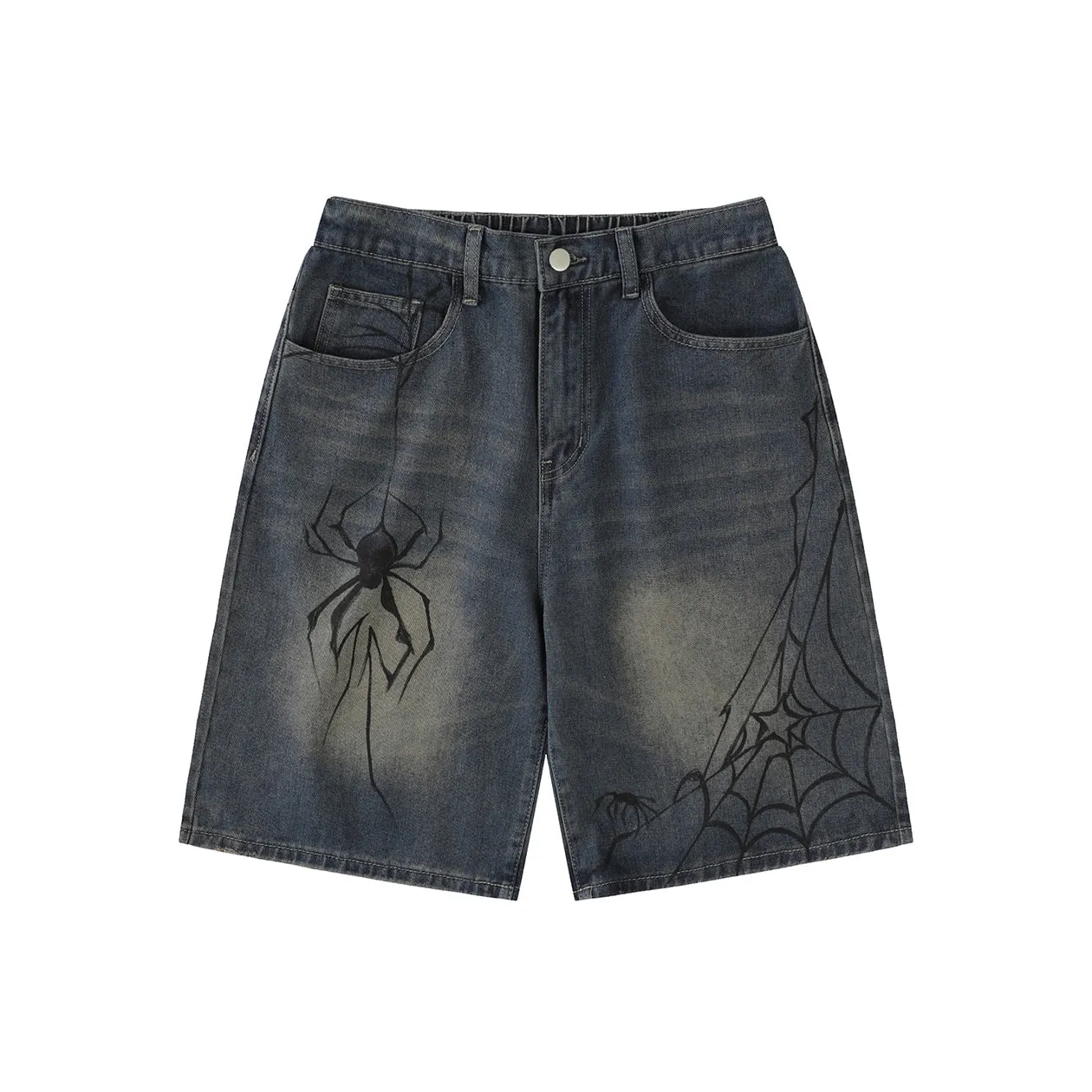 Spider Print Denim Shorts