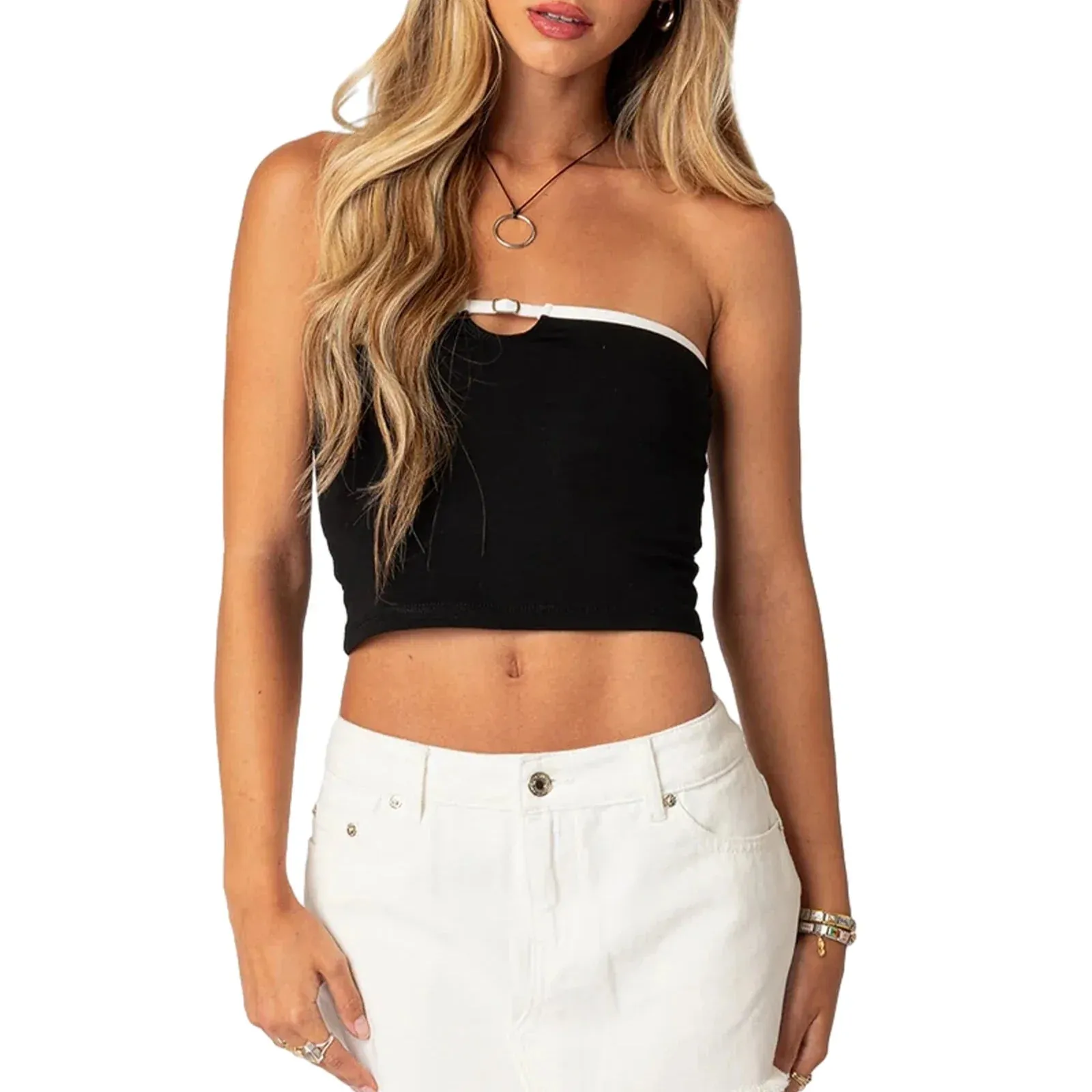 Strapless Tube Sexy Sleeveless Open Back Cutout Grunge Crop Y2K Top