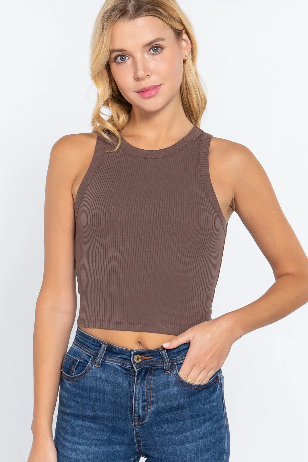 Summer Fashion Ribbed Halter Neck Crop Top