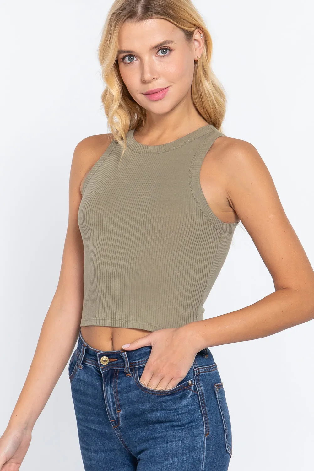 Summer Fashion Ribbed Halter Neck Crop Top