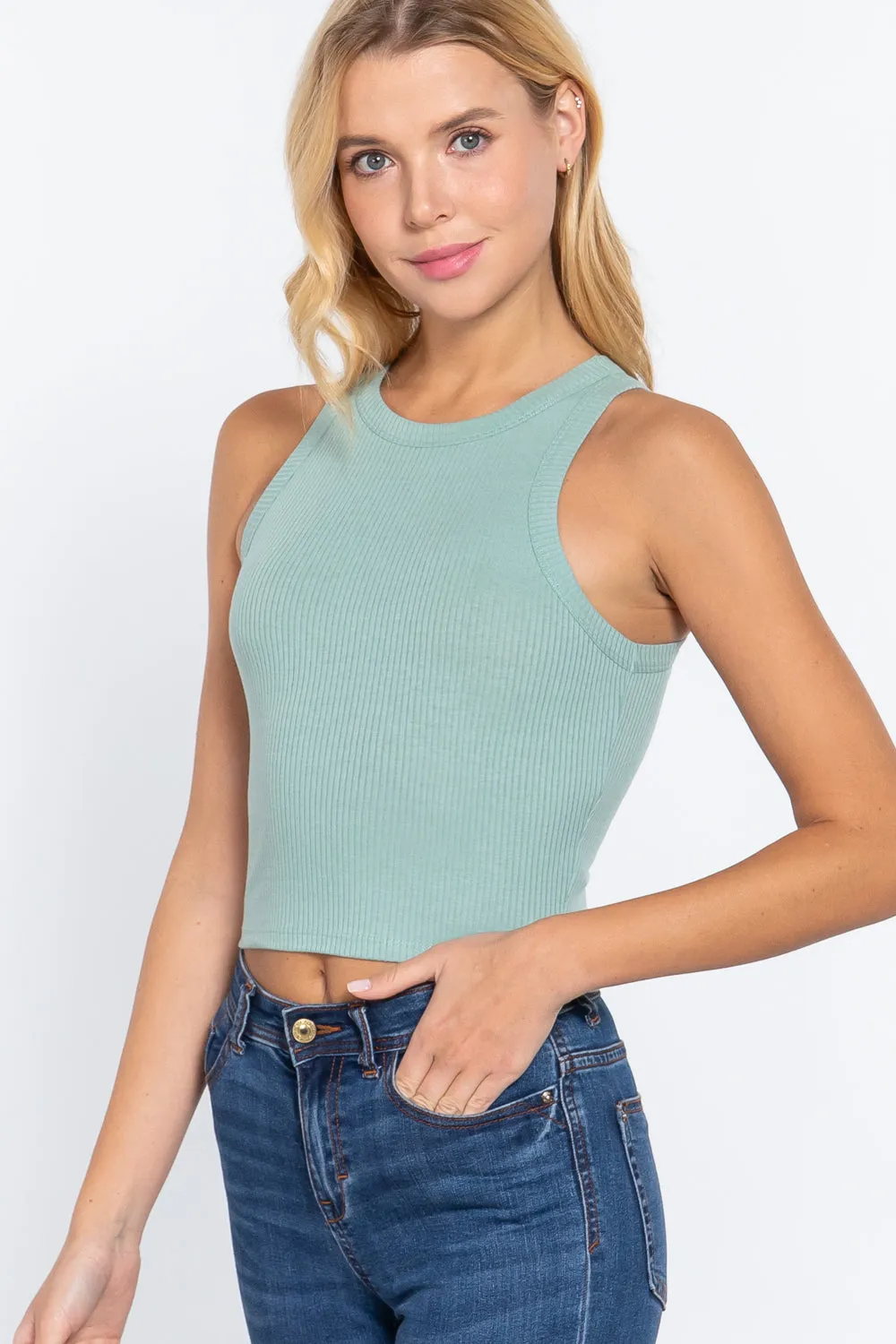 Summer Fashion Ribbed Halter Neck Crop Top