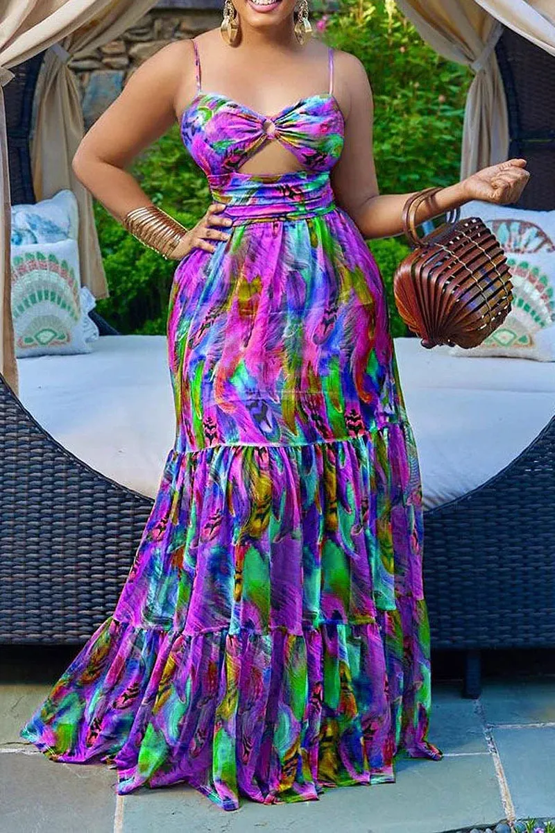 Summer Print Cutout Slip Maxi Dresses