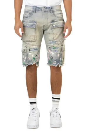 TEEK - Light Sand Tint Hand Painted Cargo Denim Shorts