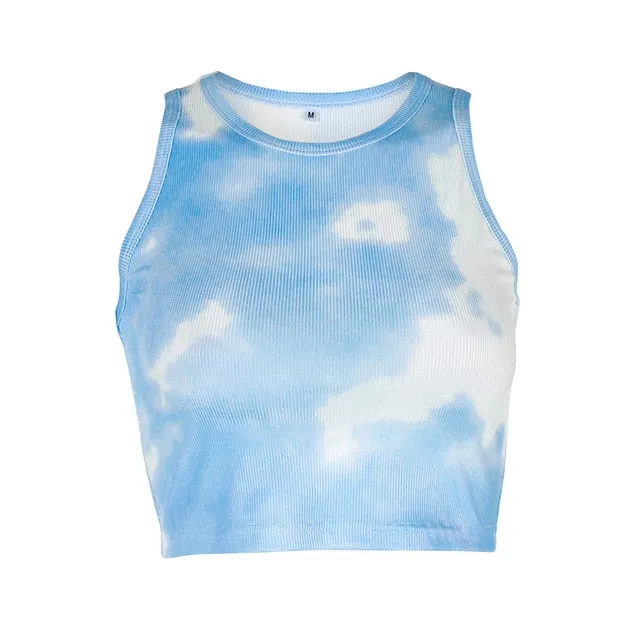 Tie Dye Print Women Tank Top Casual Activewear Strapless Slim Sexy Bralette Crop Top Summer Harajuku Streetwear