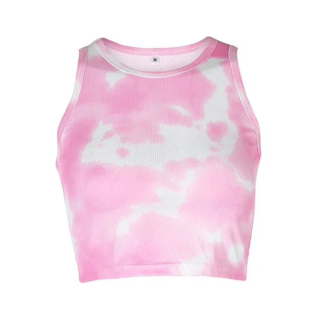 Tie Dye Print Women Tank Top Casual Activewear Strapless Slim Sexy Bralette Crop Top Summer Harajuku Streetwear