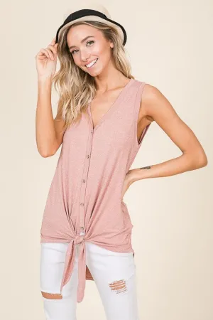 Tie-Front V-Neck Button Down Tank