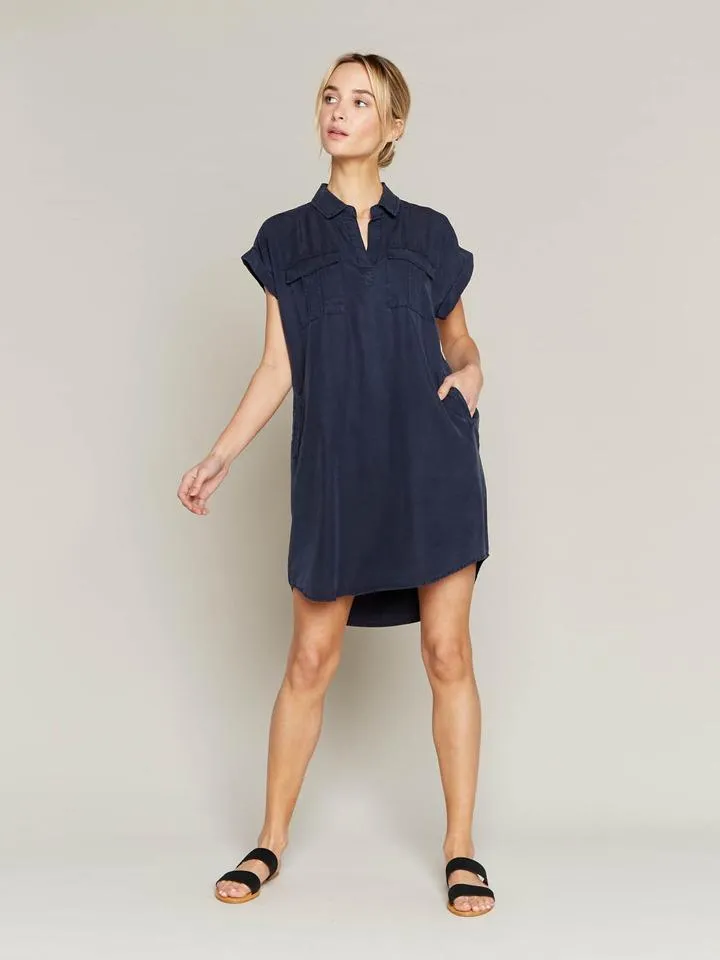 Twilight Short Sleeve Dress In Navy Blue