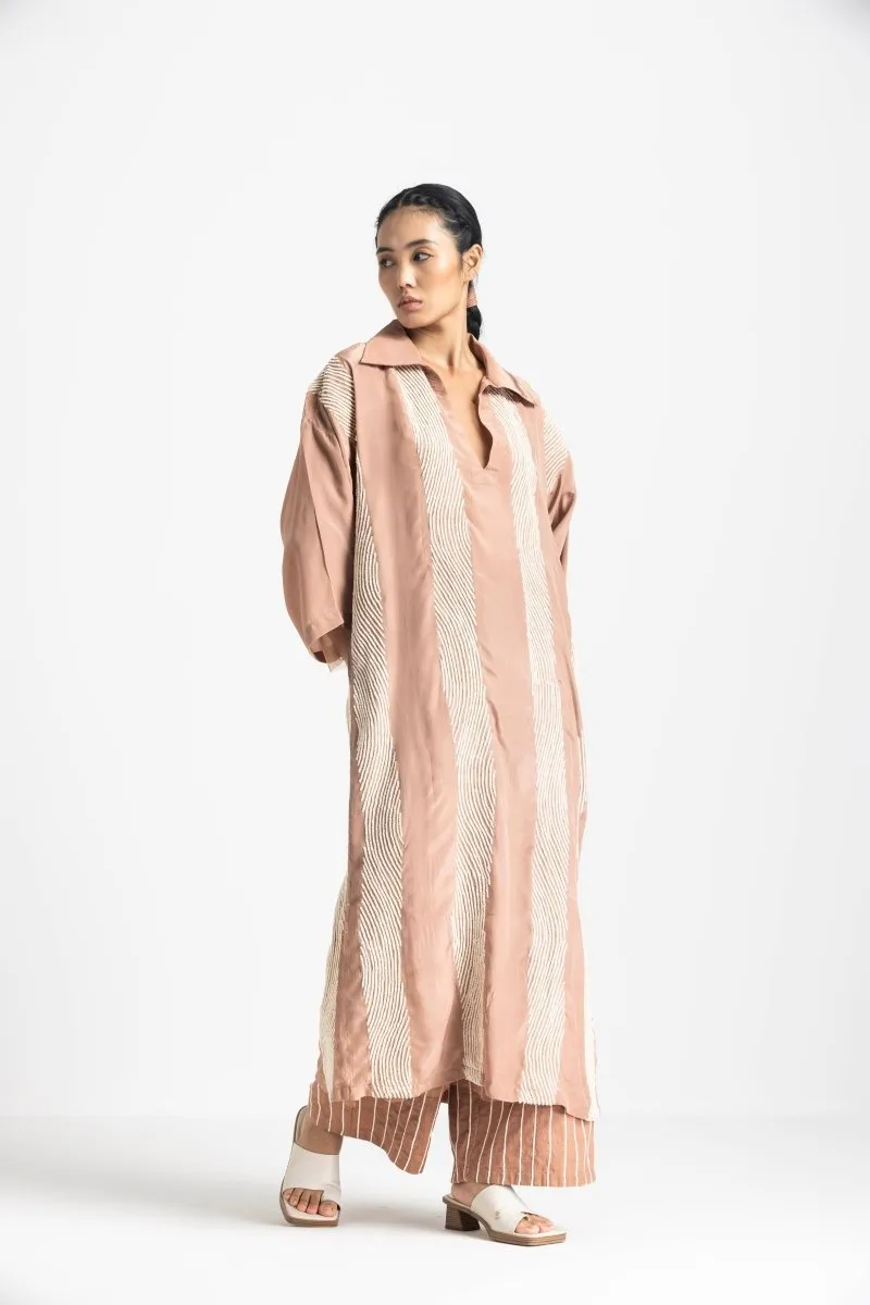 V Neck Collared Kaftan - Champagne