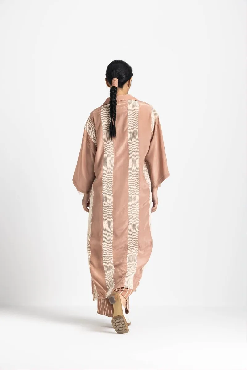 V Neck Collared Kaftan - Champagne