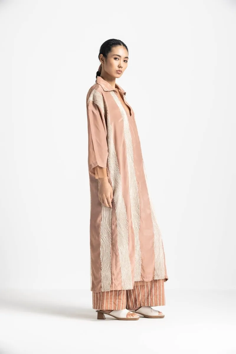 V Neck Collared Kaftan - Champagne