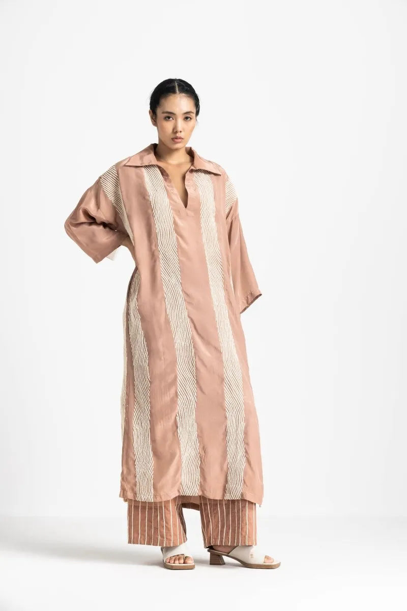 V Neck Collared Kaftan - Champagne