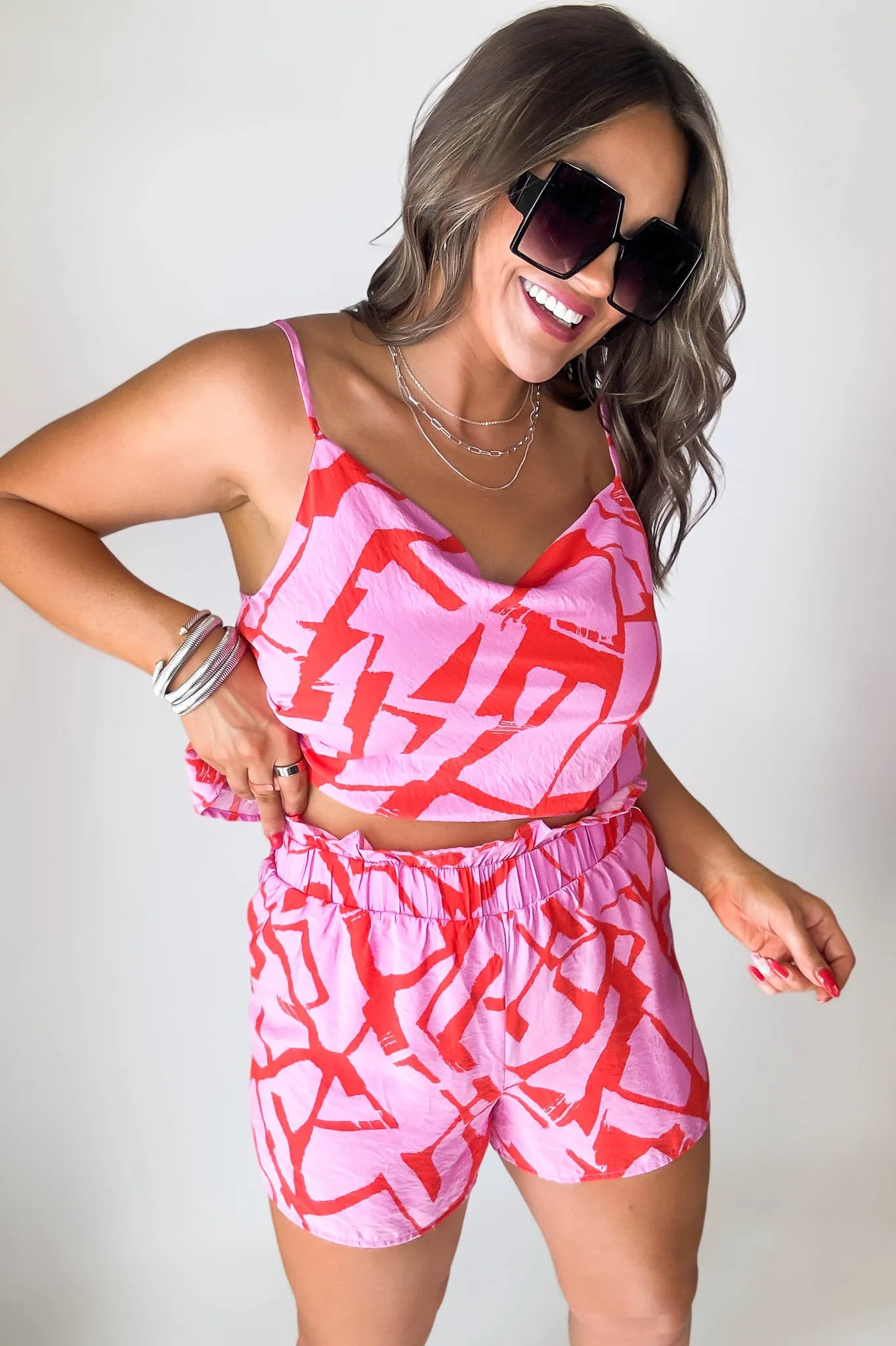 Vibrant Pink And Orange Print Airflow Shorts