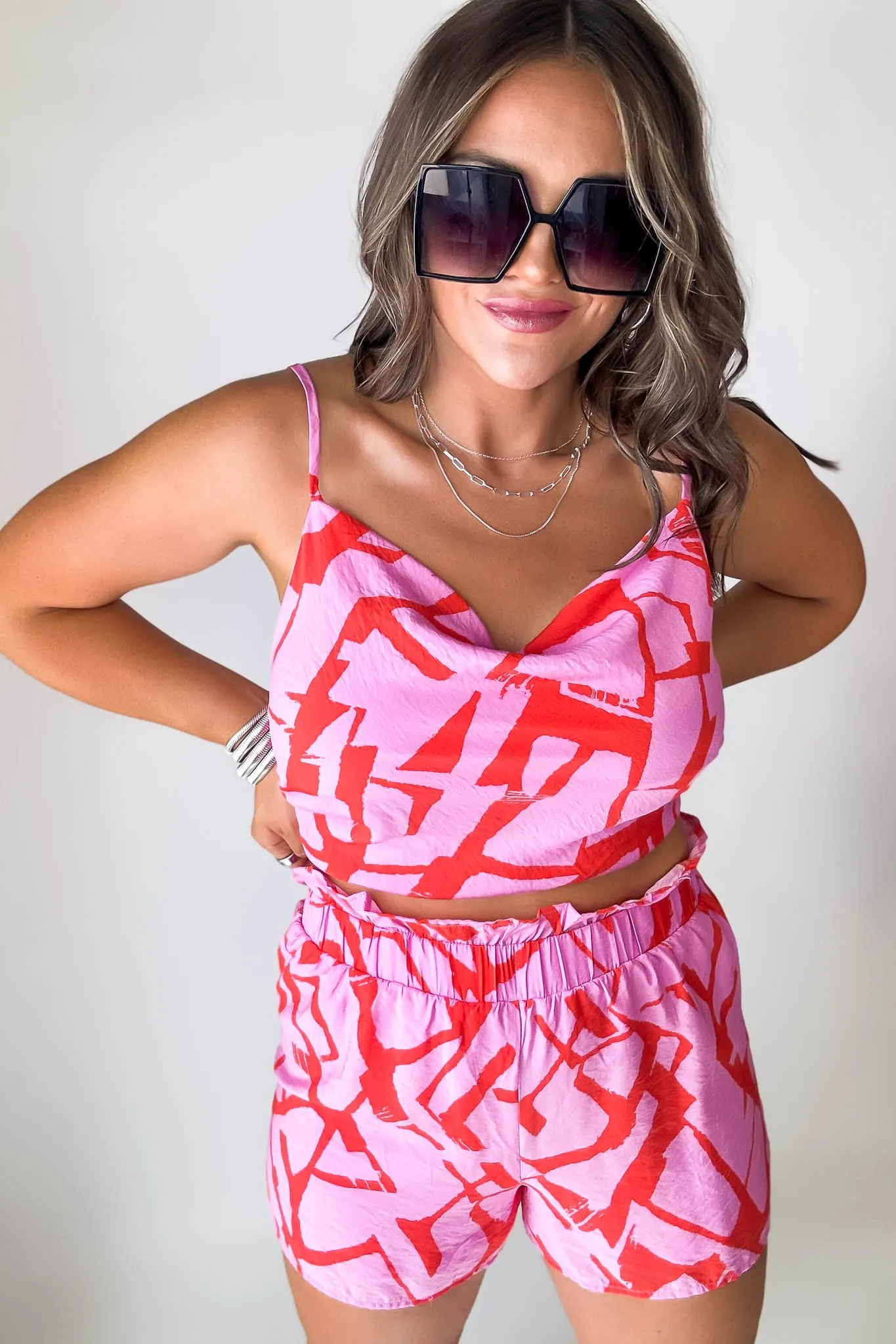 Vibrant Pink And Orange Print Airflow Shorts