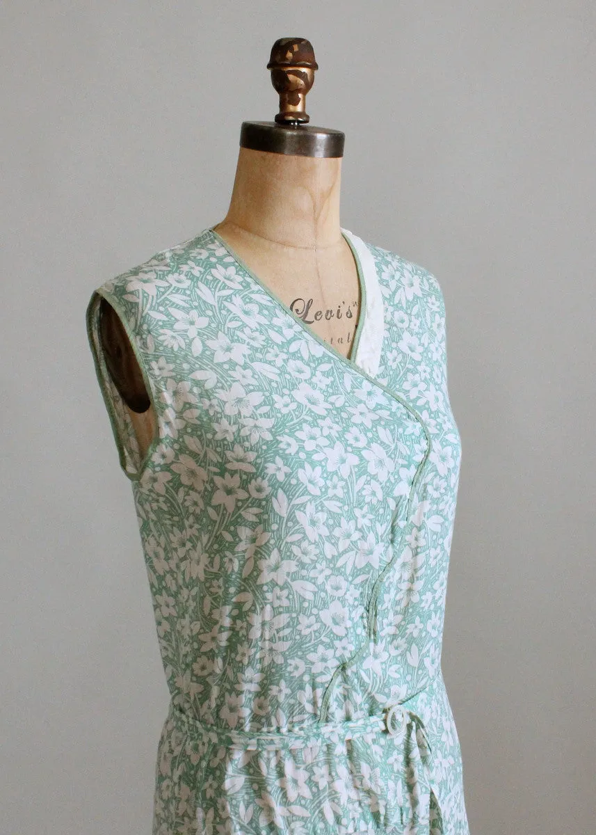 Vintage 1920s Green Floral Summer Cotton Dress