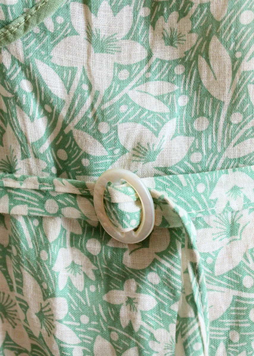 Vintage 1920s Green Floral Summer Cotton Dress