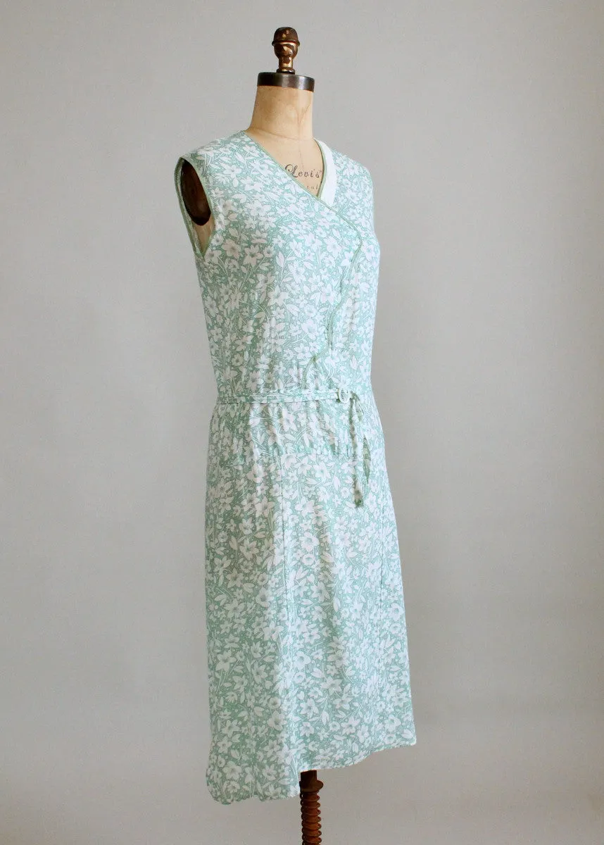 Vintage 1920s Green Floral Summer Cotton Dress