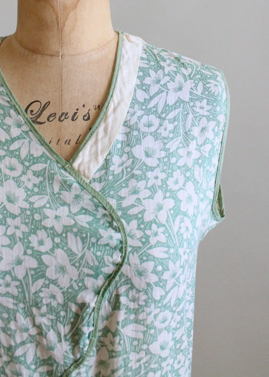 Vintage 1920s Green Floral Summer Cotton Dress