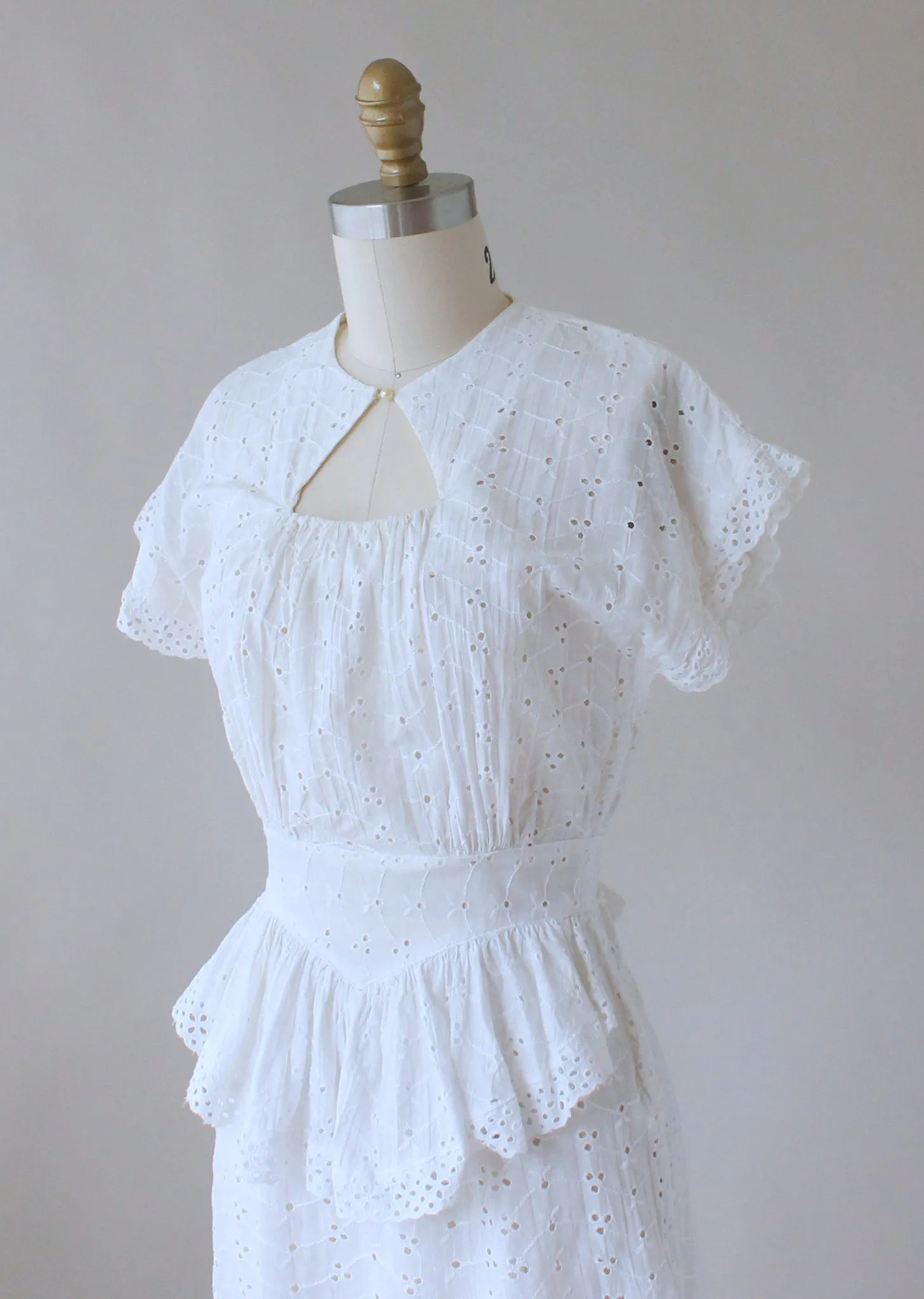 Vintage 1940s White Eyelet Summer Dress