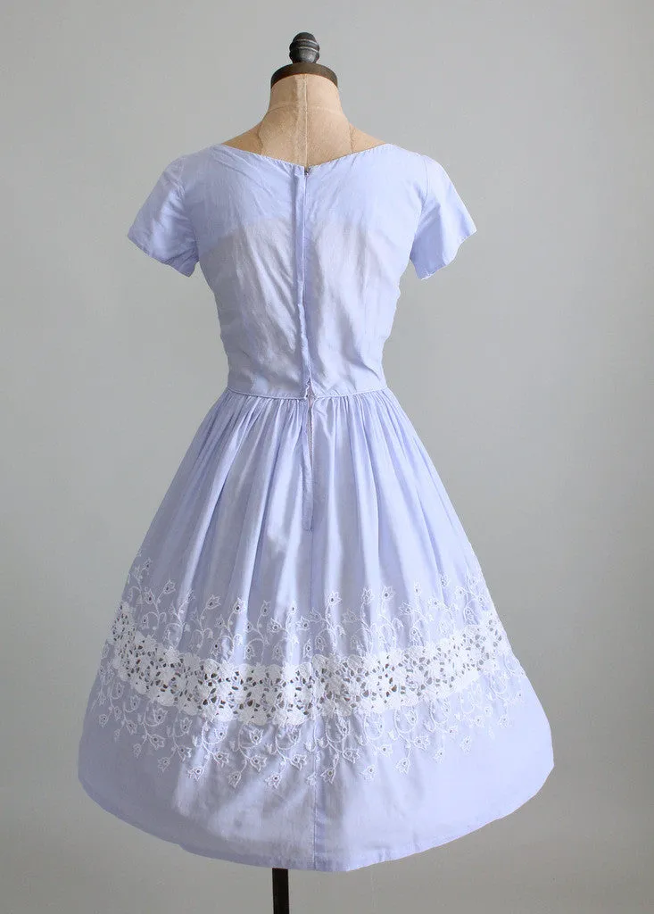 Vintage 1950s Lavender and Lace Cotton Dress