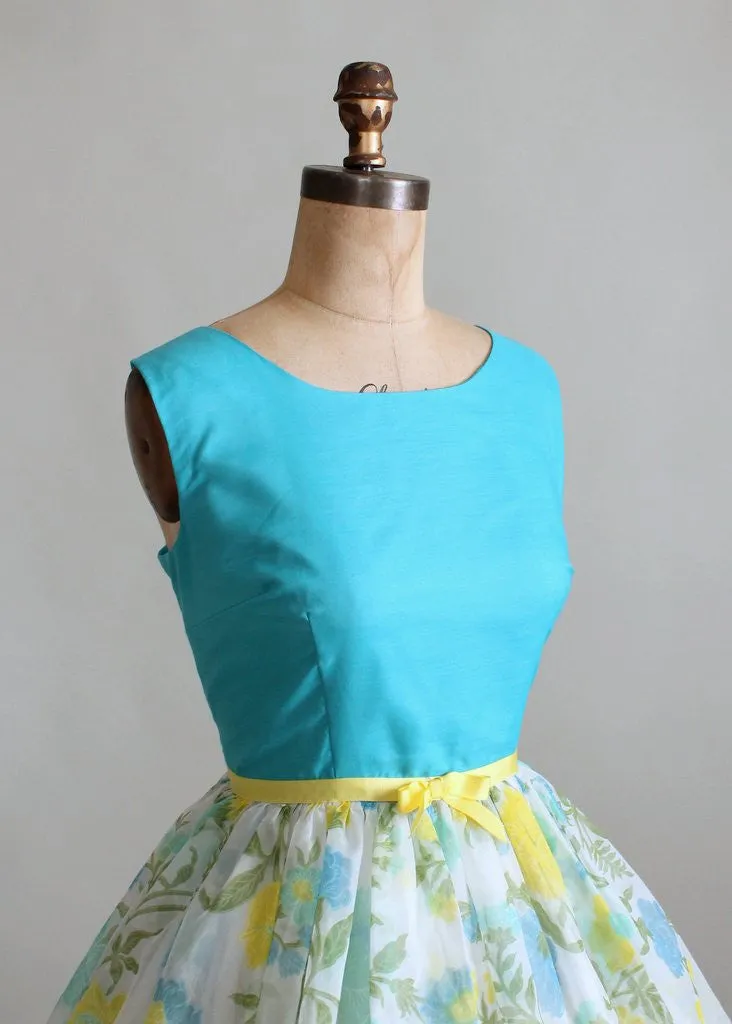 Vintage 1960s Blue and Yellow Summer Party Dress