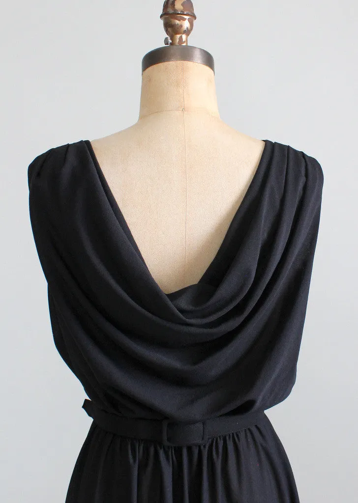 Vintage 1970s Toni Todd Black Draped Back Dress