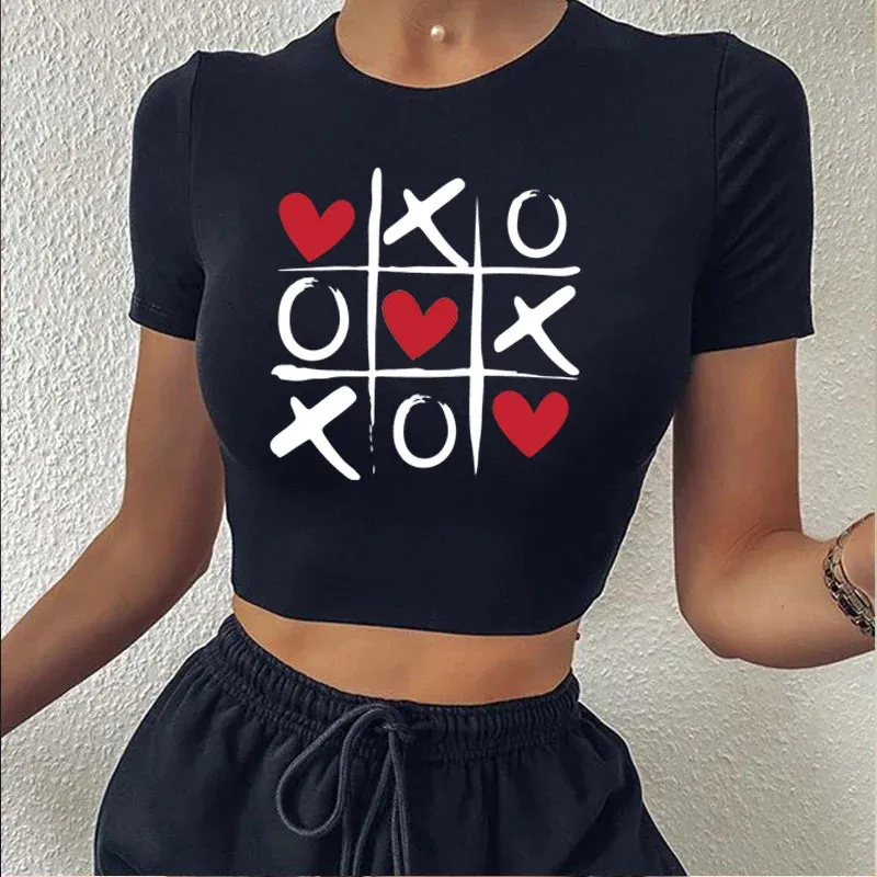 Vintage Graphic Crop Tops Neck Streetwear Baby Tee Crop Top