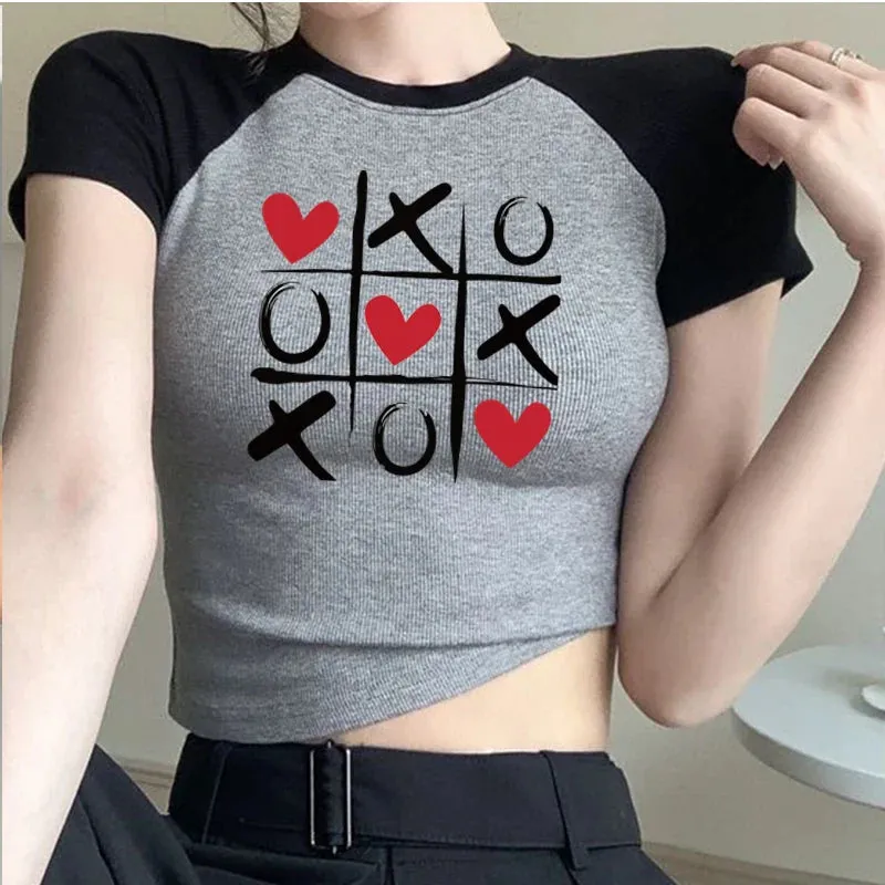 Vintage Graphic Crop Tops Neck Streetwear Baby Tee Crop Top