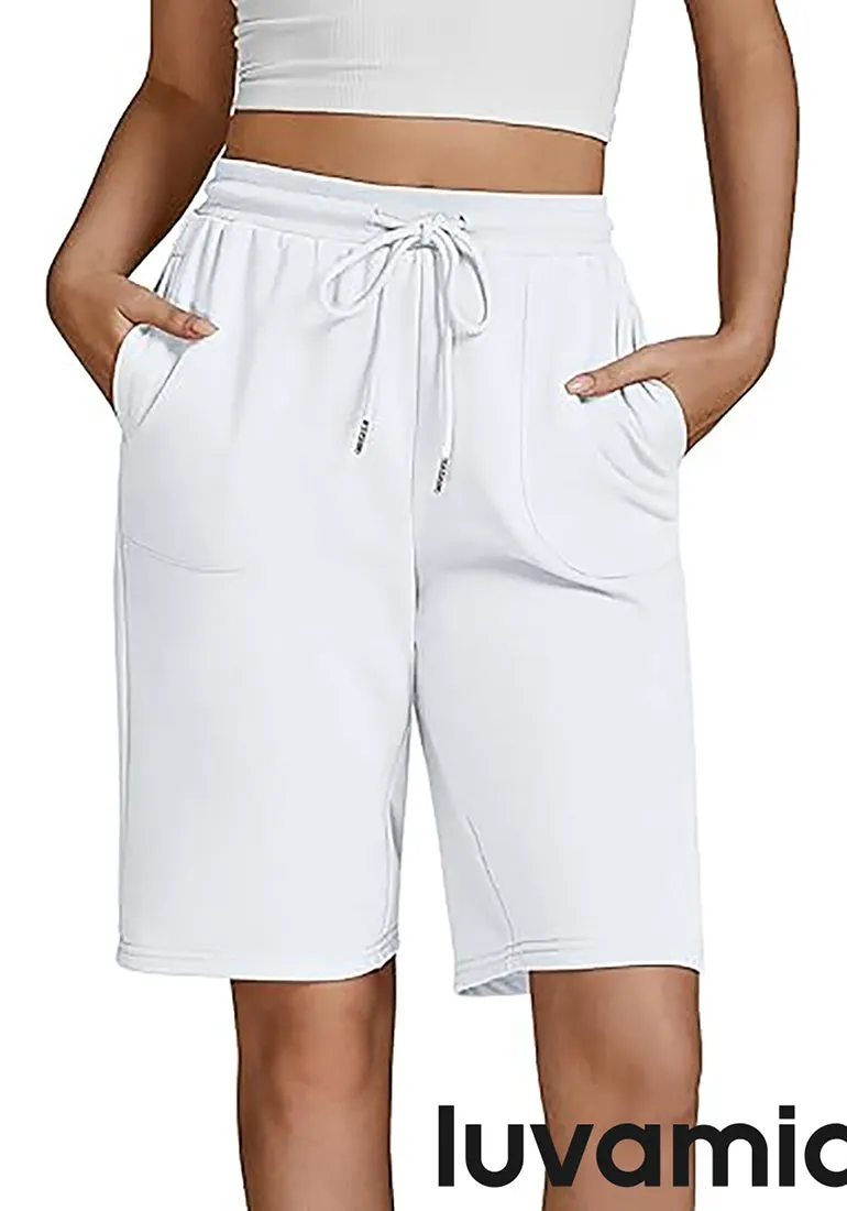 Women Shorts Below Knee Casual High Waisted Pocket Essentials Lounge Shorts