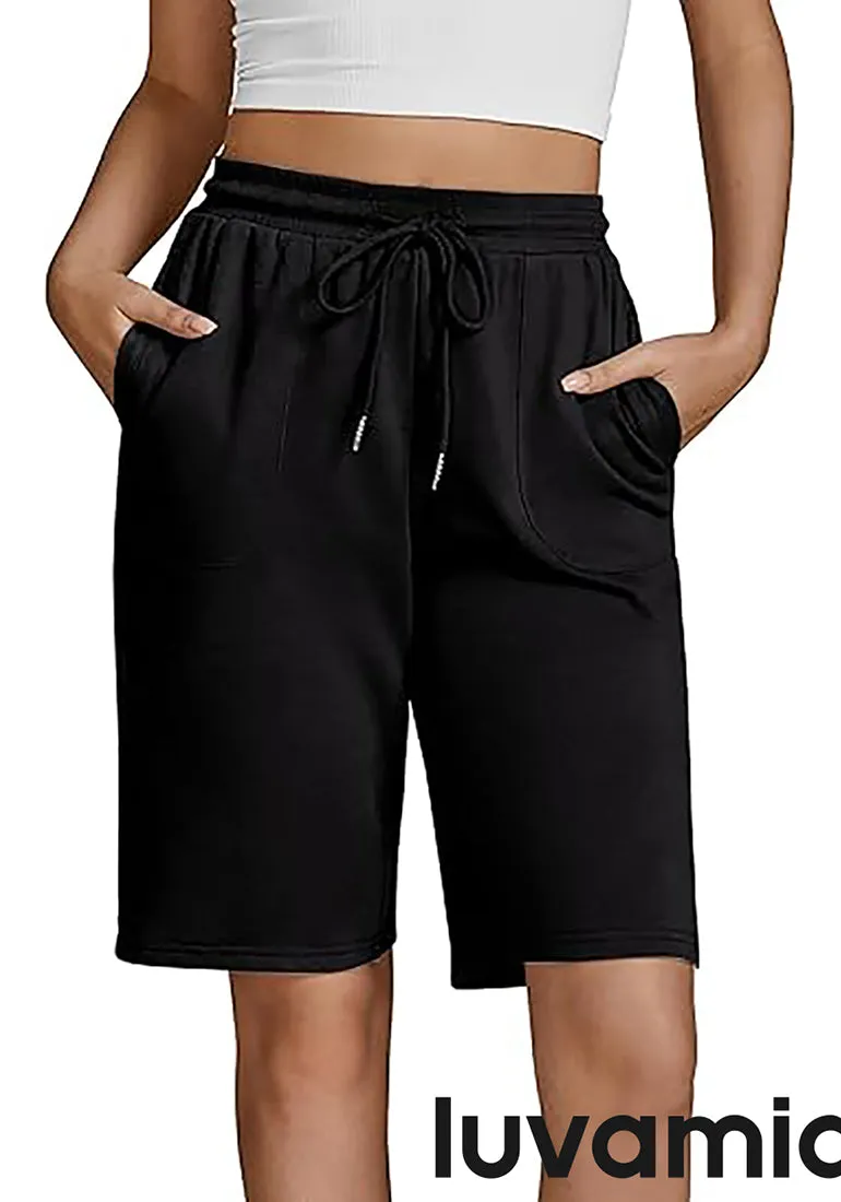 Women Shorts Below Knee Casual High Waisted Pocket Essentials Lounge Shorts