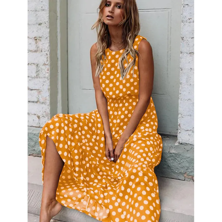 Women's Sleeveless Polka Dot Long Dress