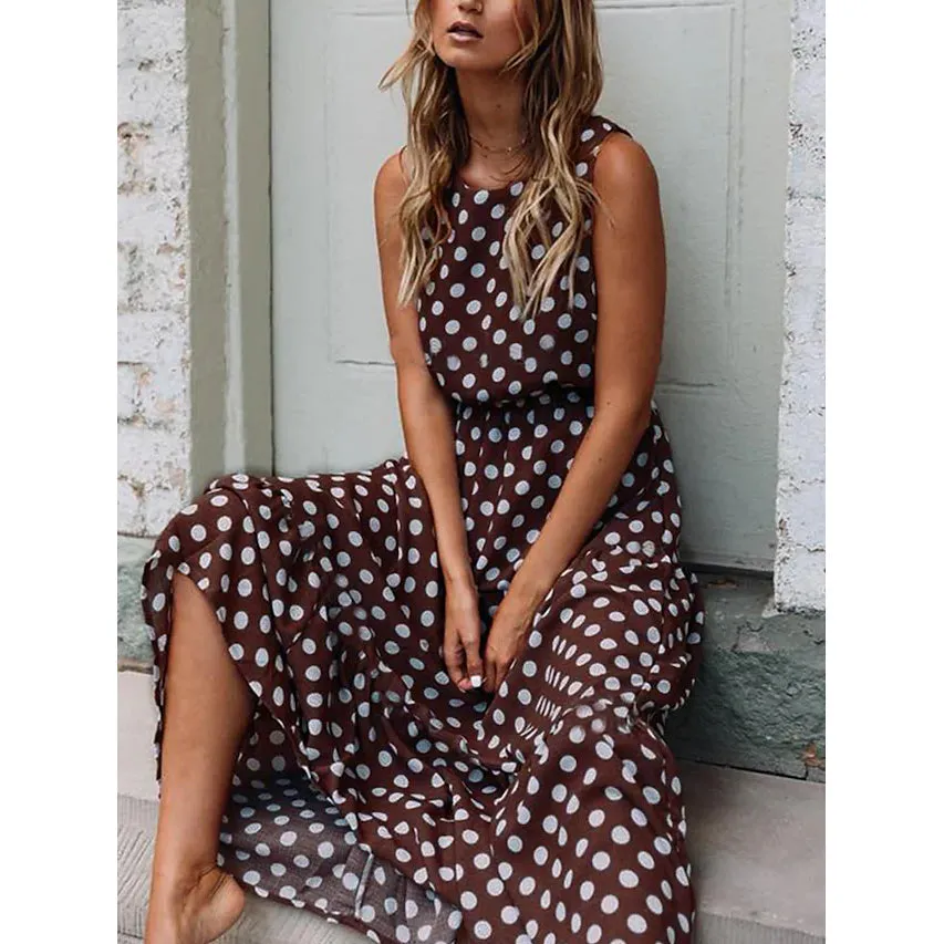 Women's Sleeveless Polka Dot Long Dress