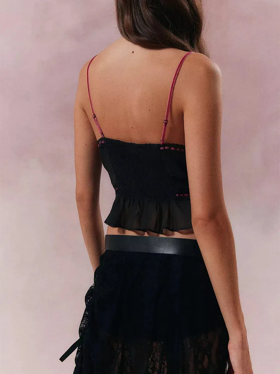 Y2K Tie Strap Sleeveless Square Neck Frill Flowy Crop Alyweatry Top